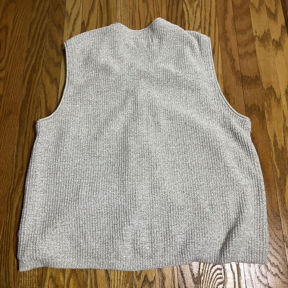 Vtg Eddie Bauer Vest Men Lg Tan Cream Cardigan Waffle Knit Tweed Grandpa Sweater - Picture 6 of 6